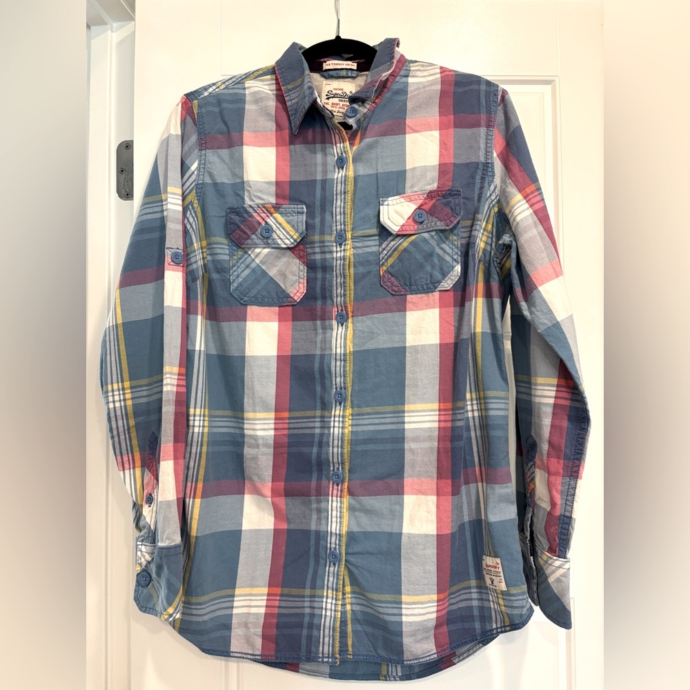 SuperDry The Tomboy Shirt Womens Large Heavy Fall Plaid Overshirt 100% Cotton